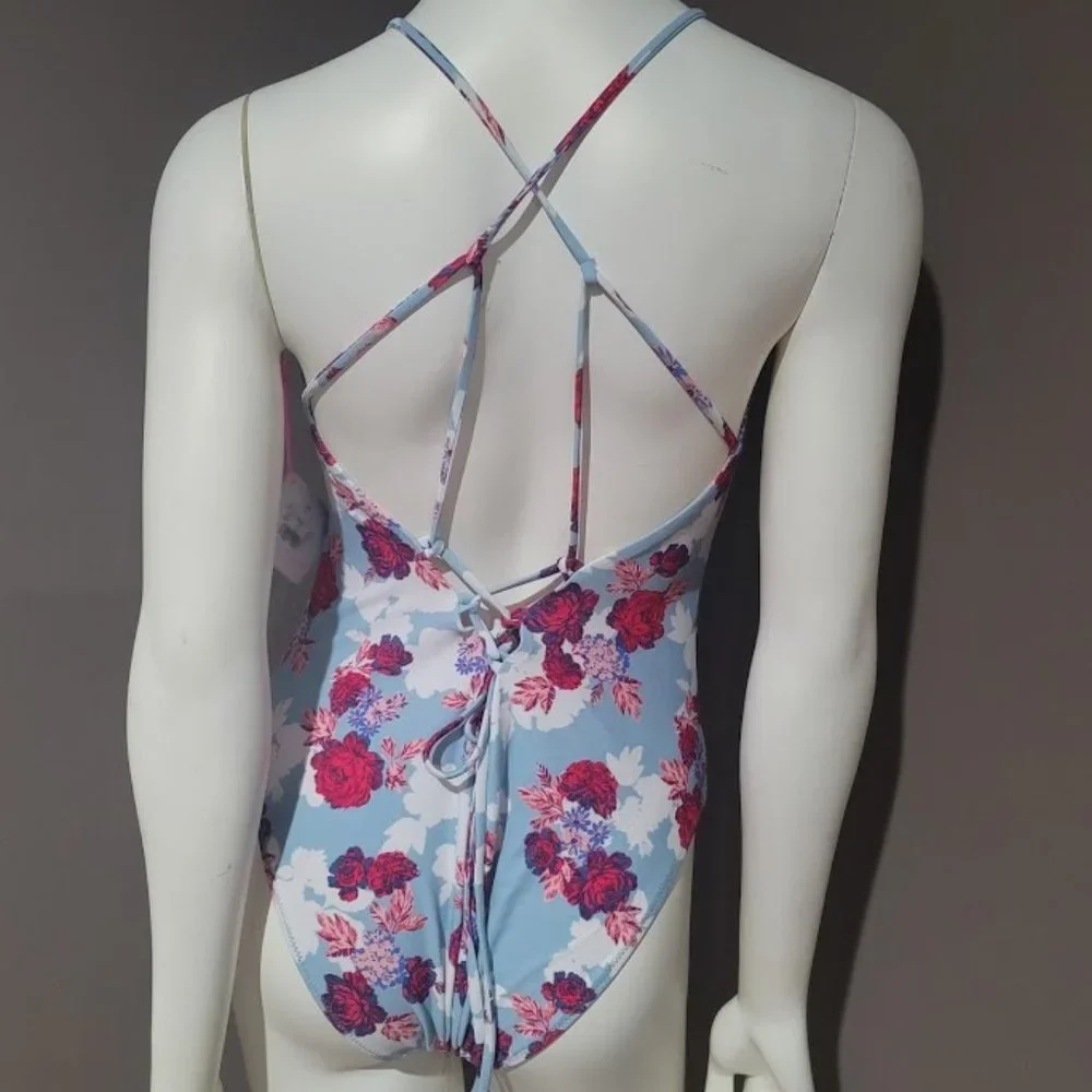 Vanilla Beach One Piece Swimsuit Light Blue Floral - Picture 4 of 8